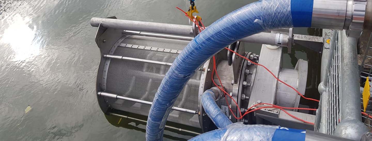 Rotorflush screen on a raw water intake in East Anglia