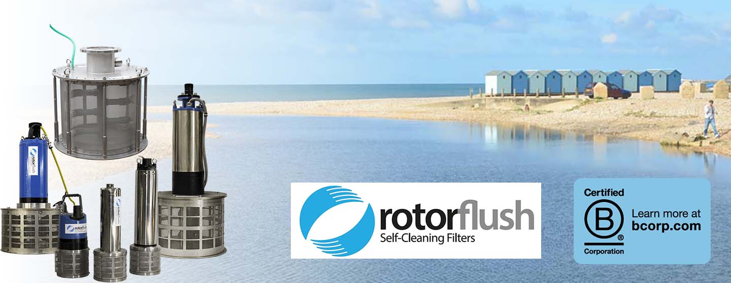Rotorflush and B Corp Logos on a Rotorflushy Charmouth background.