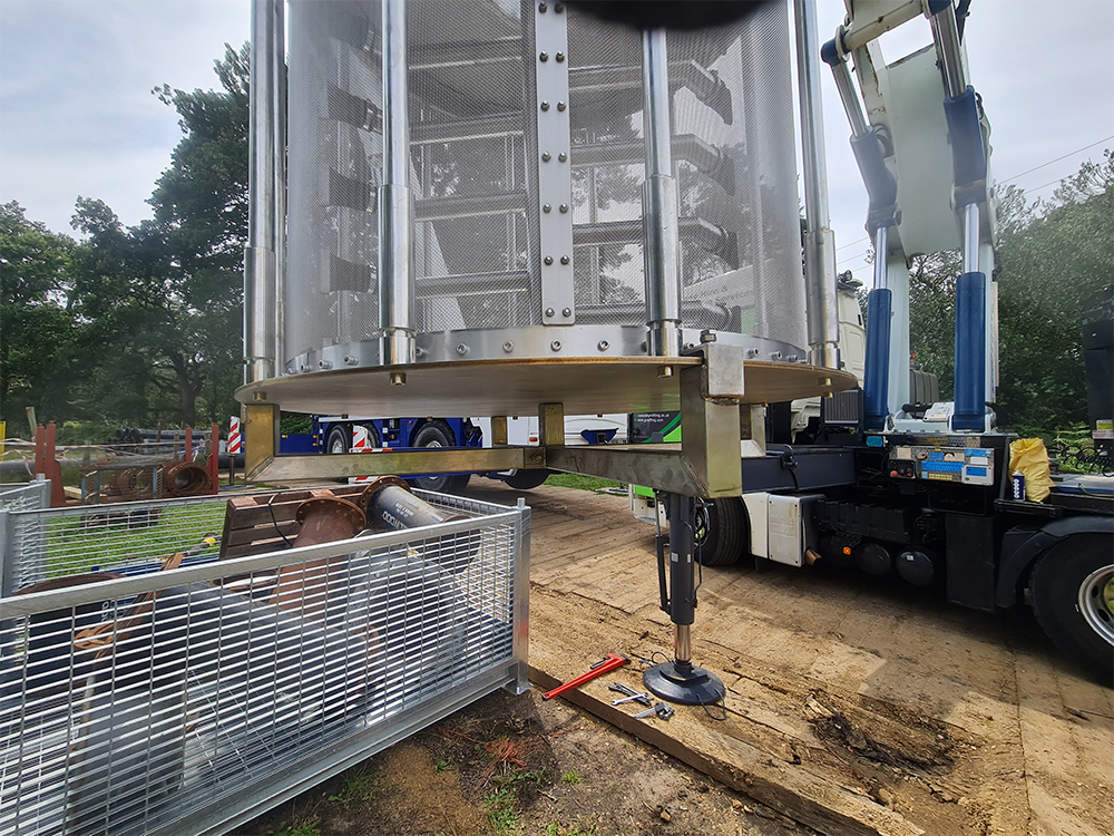 Eel screen being deployed for use