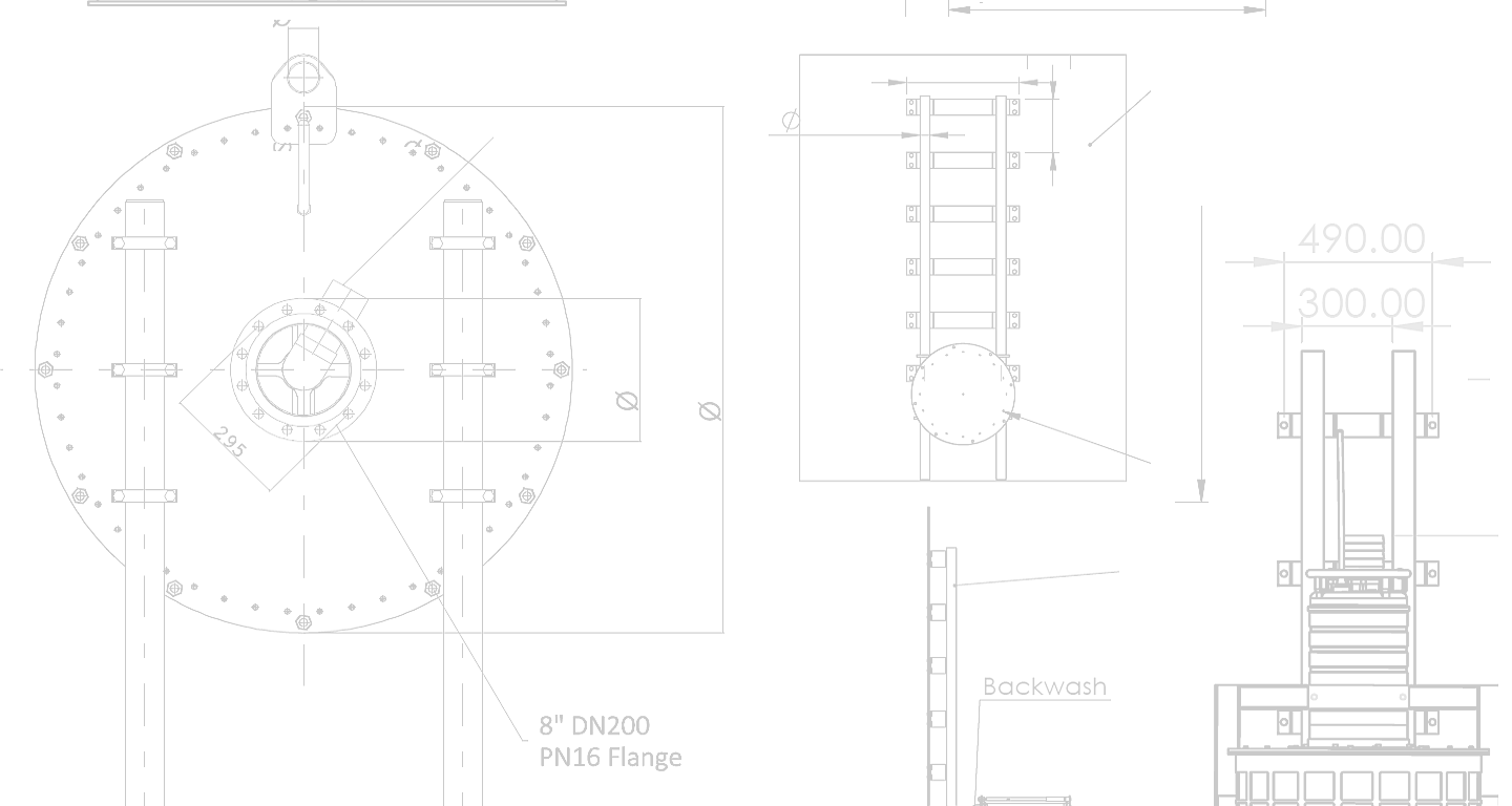 cad drawing of a filter on a guide rail