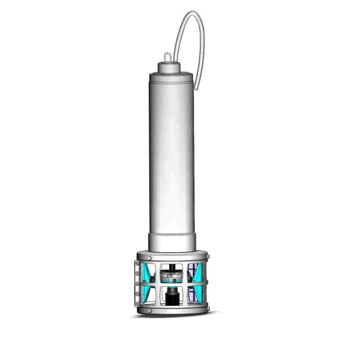 CAD drawing of Rotorflush Idrogo Submersible Pump with intregral self-cleaning intake