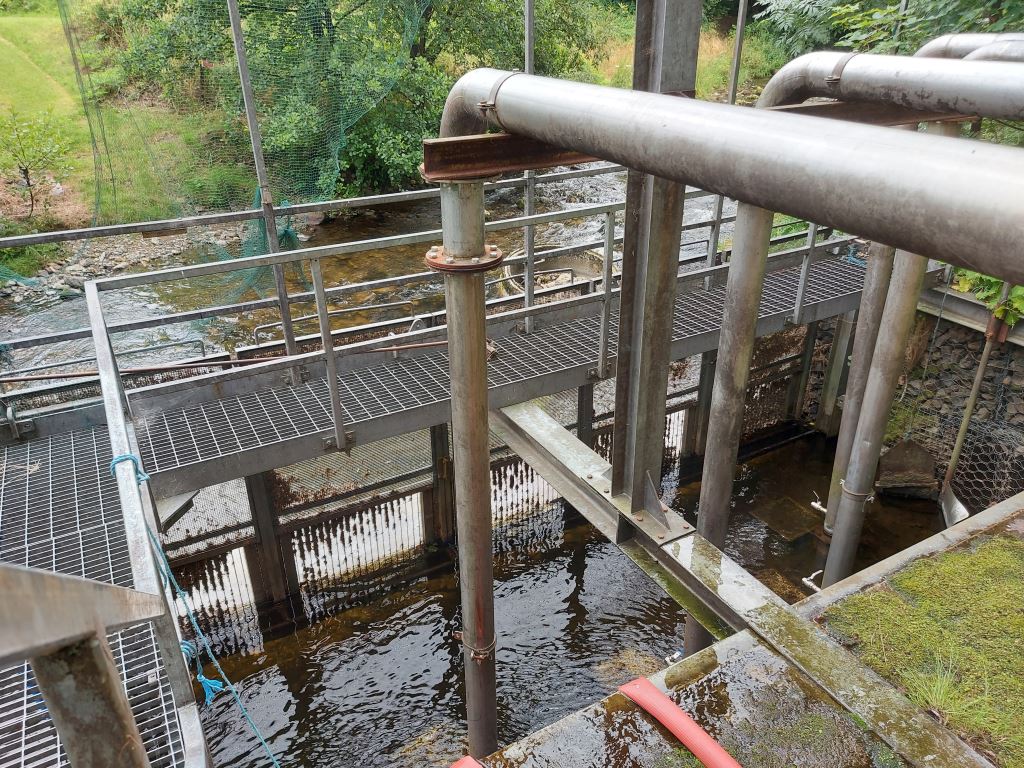 Self-cleaning intakes on a stream at a distillery in Scotland