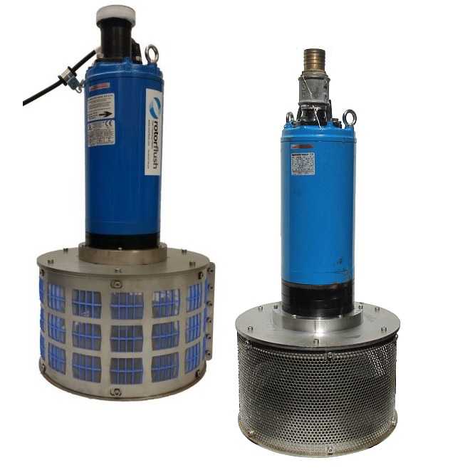 Two cool Opal type filterpumps with self-cleaning intake, fine mesh and coarse perforated mesh